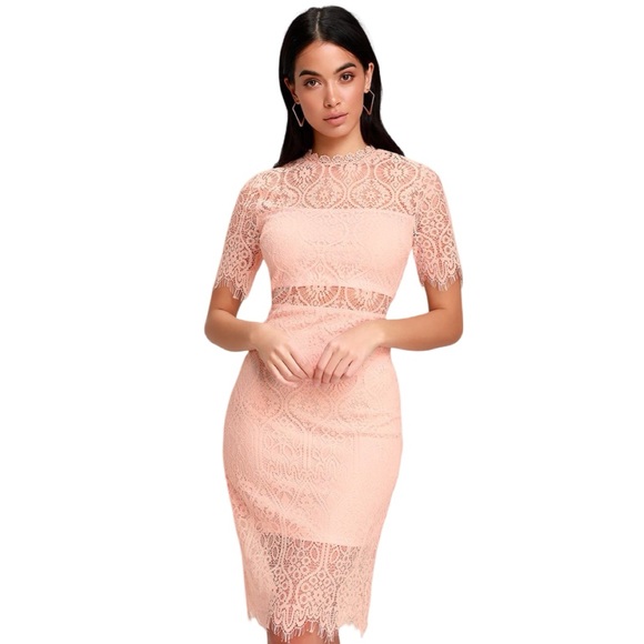 Lulus Remarkable Blush Pink Lace Dress Size M - Picture 7 of 7